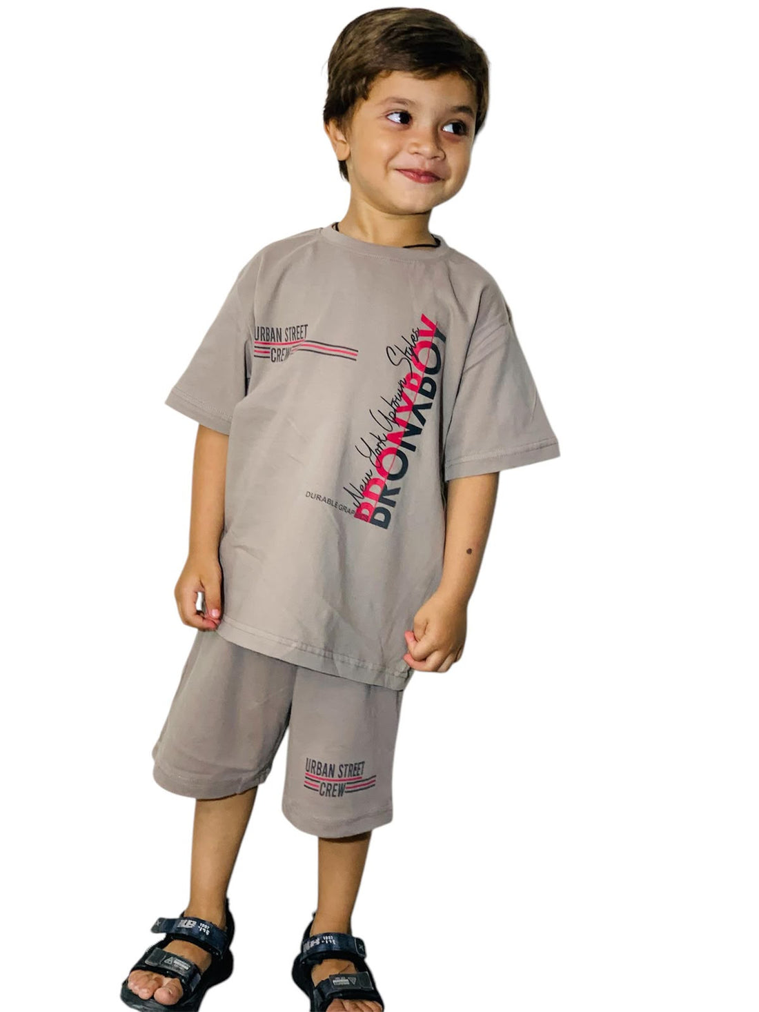 Boys summer Co-ords set 1-10 Y Grayish Brown