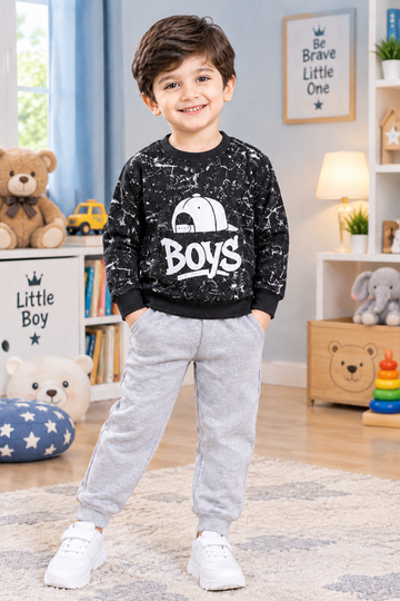 Boys imported Winter Black & Gray Tracksuit (1-12 Y)