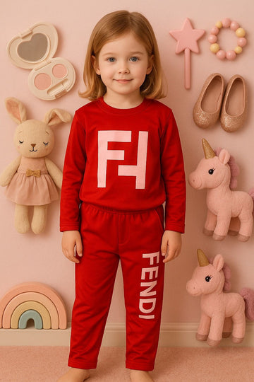 Girls Casual Red Tracksuit Set