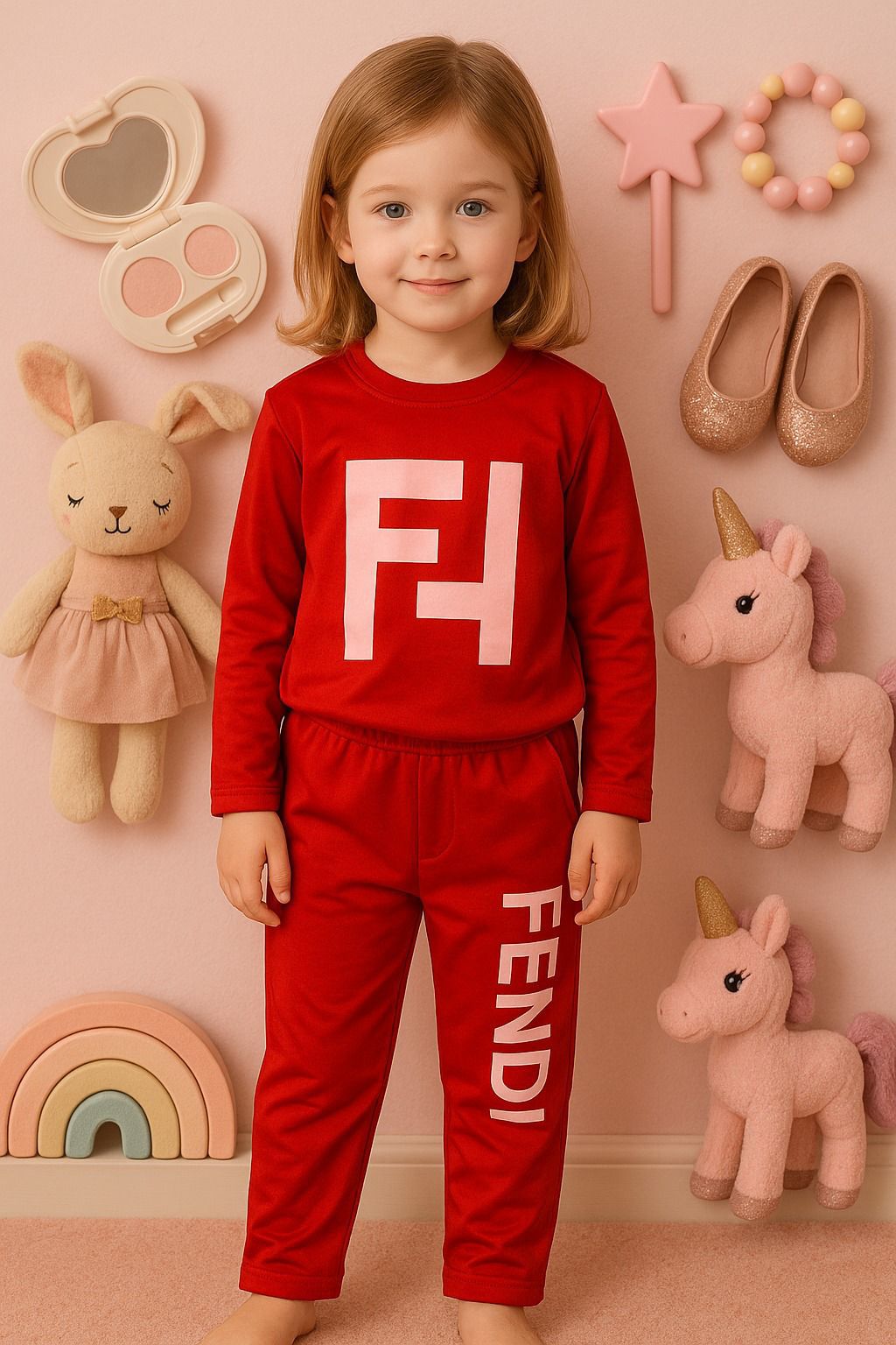 Girls Casual Red Tracksuit Set