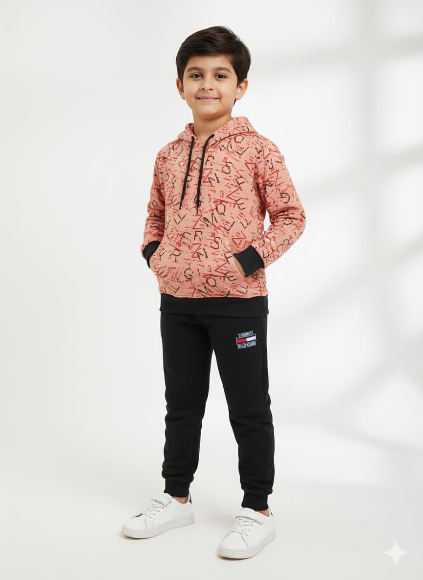 Boys Dark Orange + Black Hoodie Tracksuit