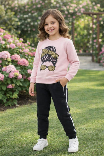 Fancy Girl Baby Pink + Black Tracksuit winter (1-9 Y)