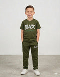 Boys Black Design Olive Green Half Sleeves Summer Tracksuit