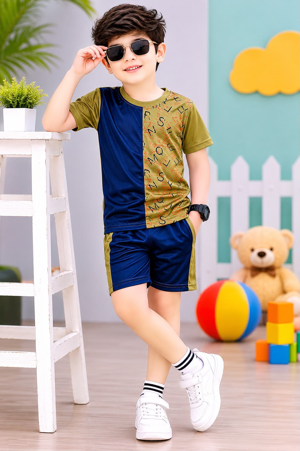 Boys Spelling design Co-ords 1-12 Y NVY-COMMGREEN