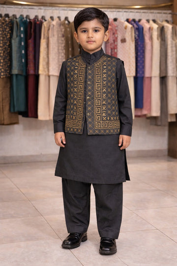 Embroidery Traditional suits 3 pcs ( 2-9 Y ) Grayish Black