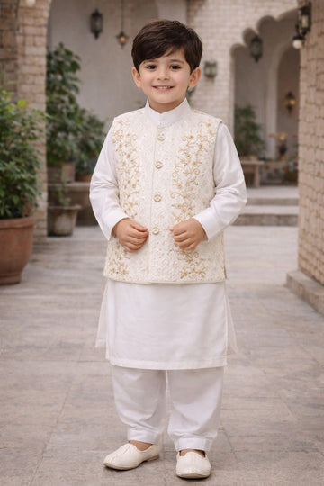 Embroidery Traditional suits 3 pcs ( 5-8 Y ) Luxury White