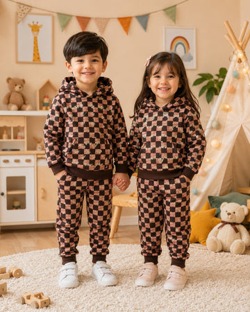 Unisex Check Fleece Hoodie Tracksuit