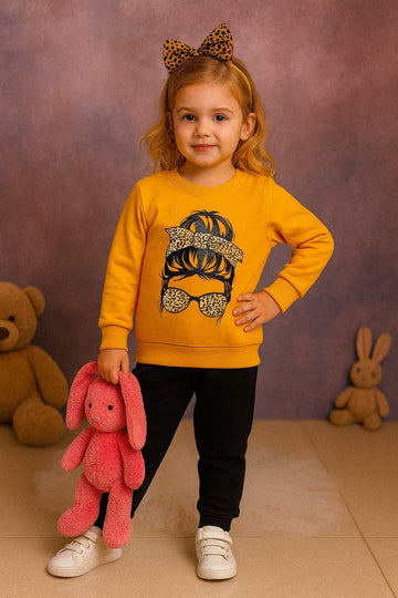 Stylish Girl design Fleece Winter Tracksuit - Mustard
