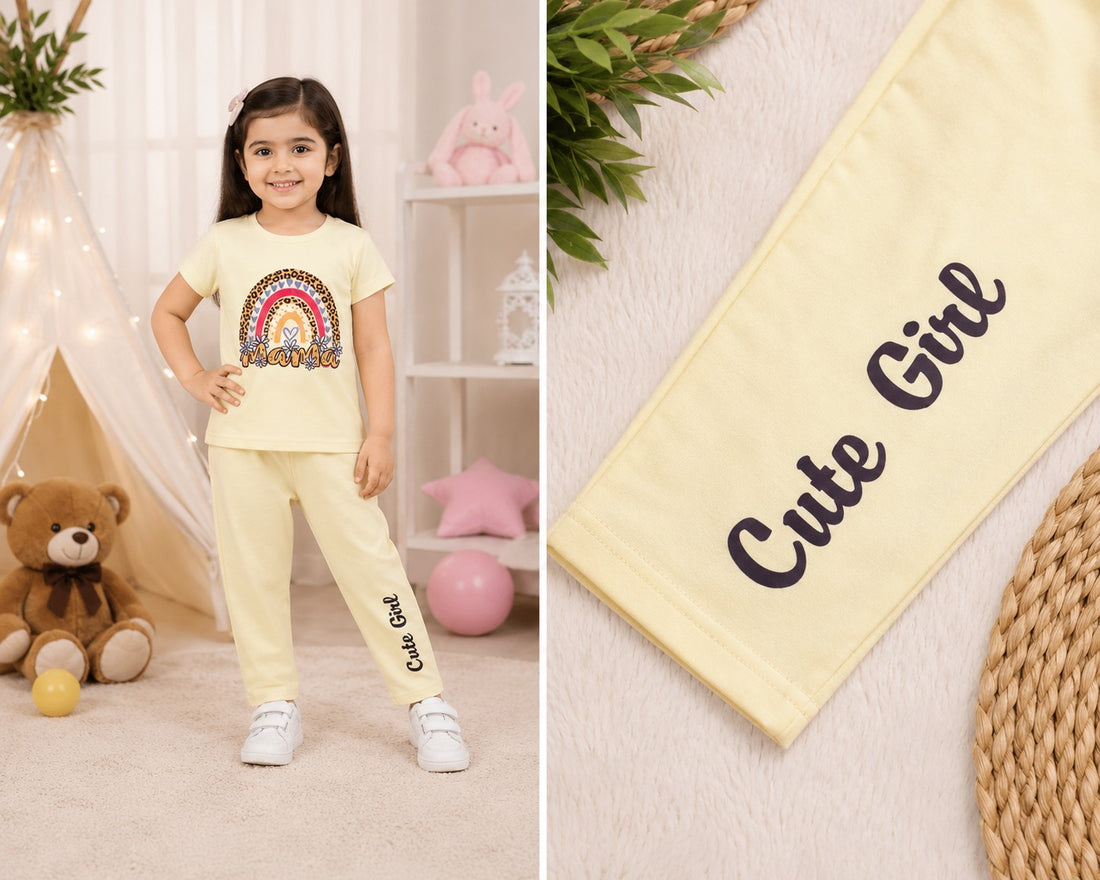 Mama Girls Fashion Summer Suits 1-12 Y Banana-yellow