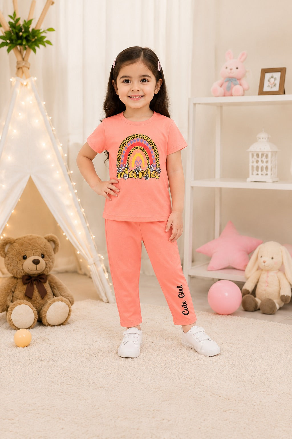Mama Girls Fashion Summer Suits 1-12 Y Pink