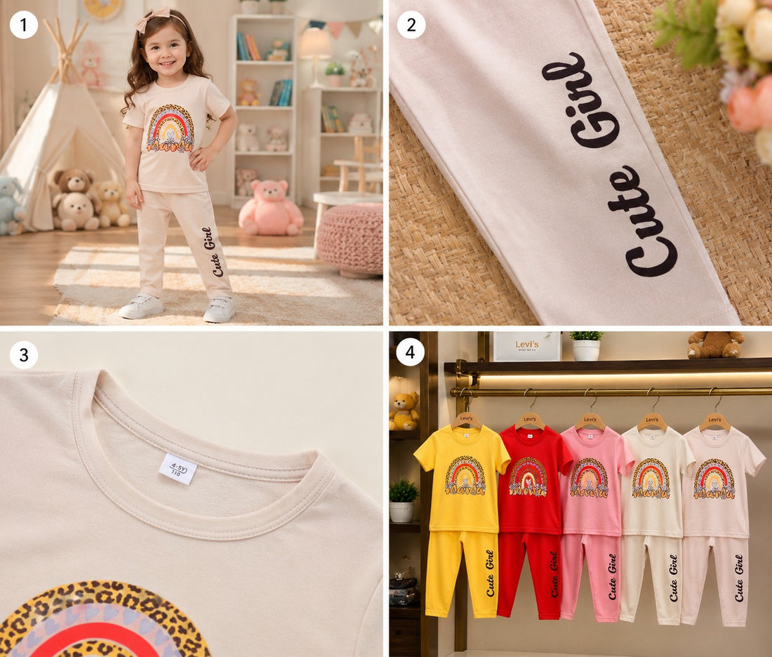 Mama Girls Fashion Summer Suits 1-12 Y Beige