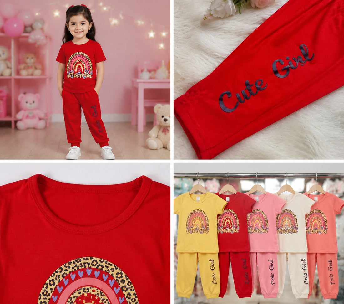 Mama Girls Fashion Summer Suits 1-12 Y ROSE-RED