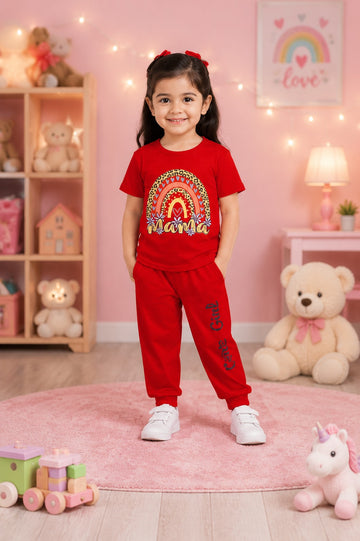 Mama Girls Fashion Summer Suits 1-12 Y ROSE-RED