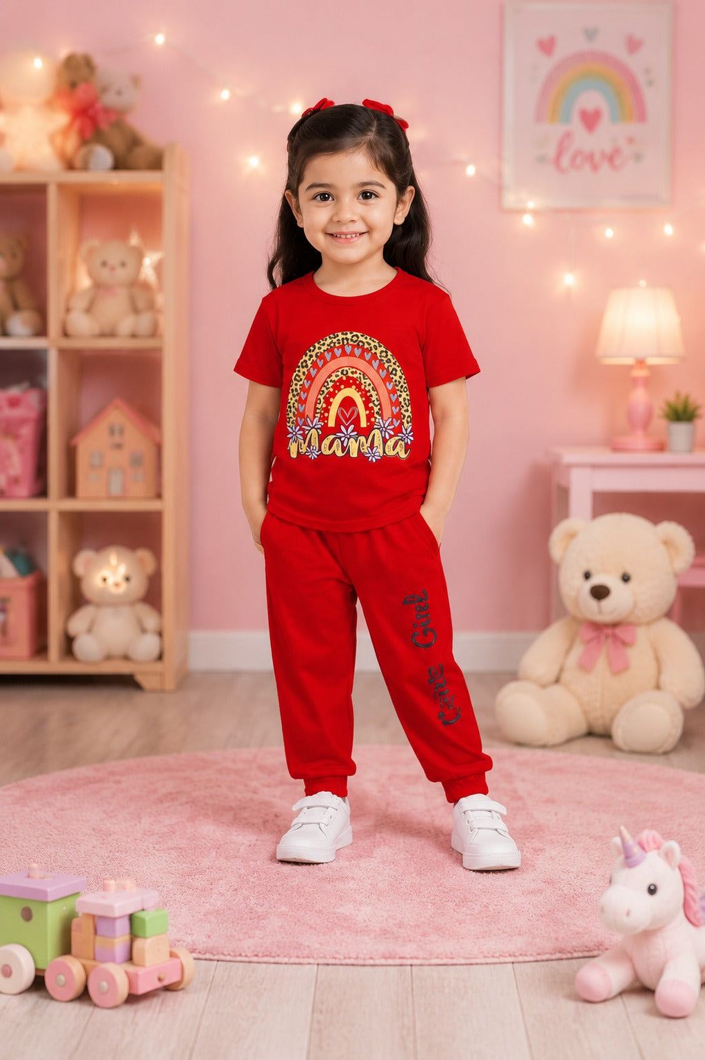 Mama Girls Fashion Summer Suits 1-12 Y ROSE-RED