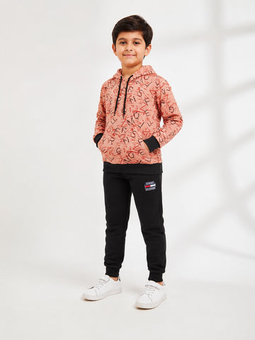 Boys Dark Orange + Black Hoodie Tracksuit