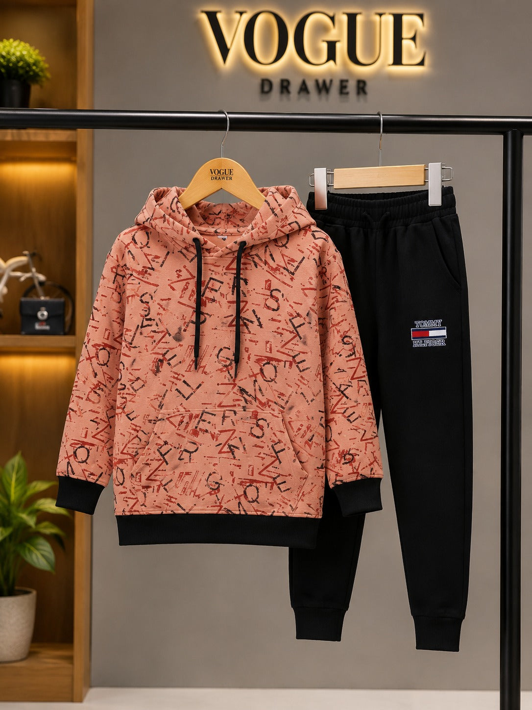 Boys Dark Orange + Black Hoodie Tracksuit