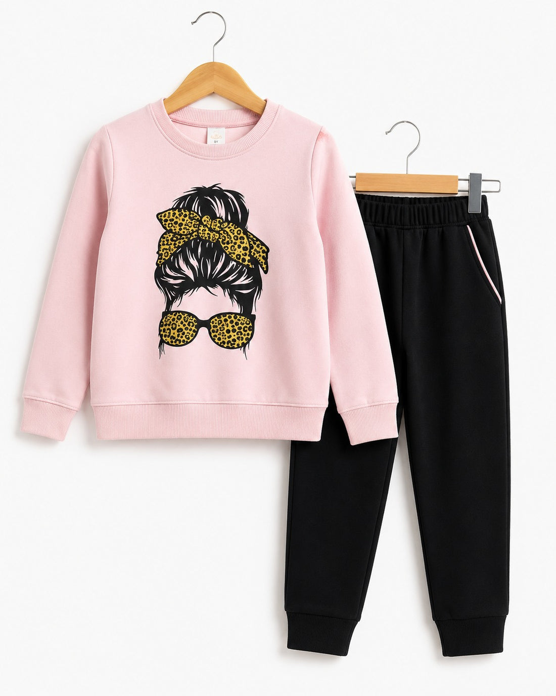 Fancy Girl Baby Pink + Black Tracksuit winter (1-9 Y)