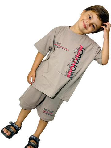 Boys summer Co-ords set 1-10 Y Grayish Brown