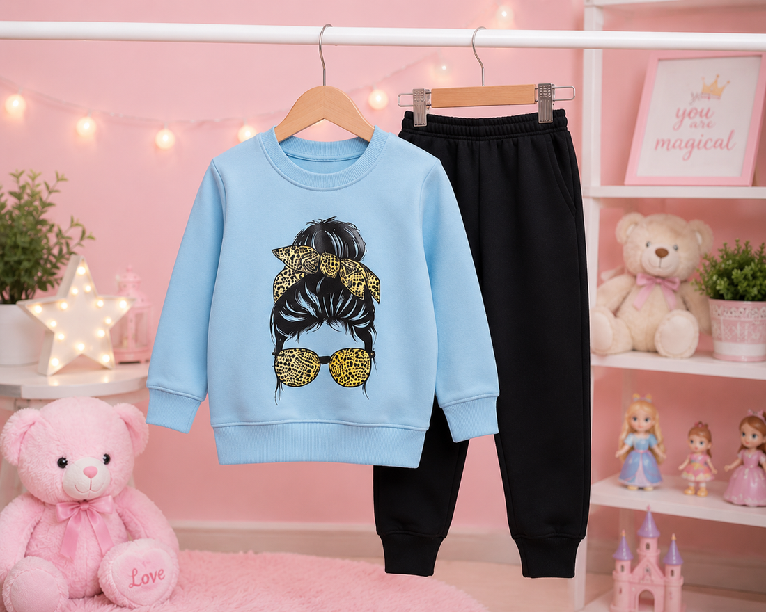Fancy Girl Sky Blue + Black Tracksuit winter (1-9 Y)